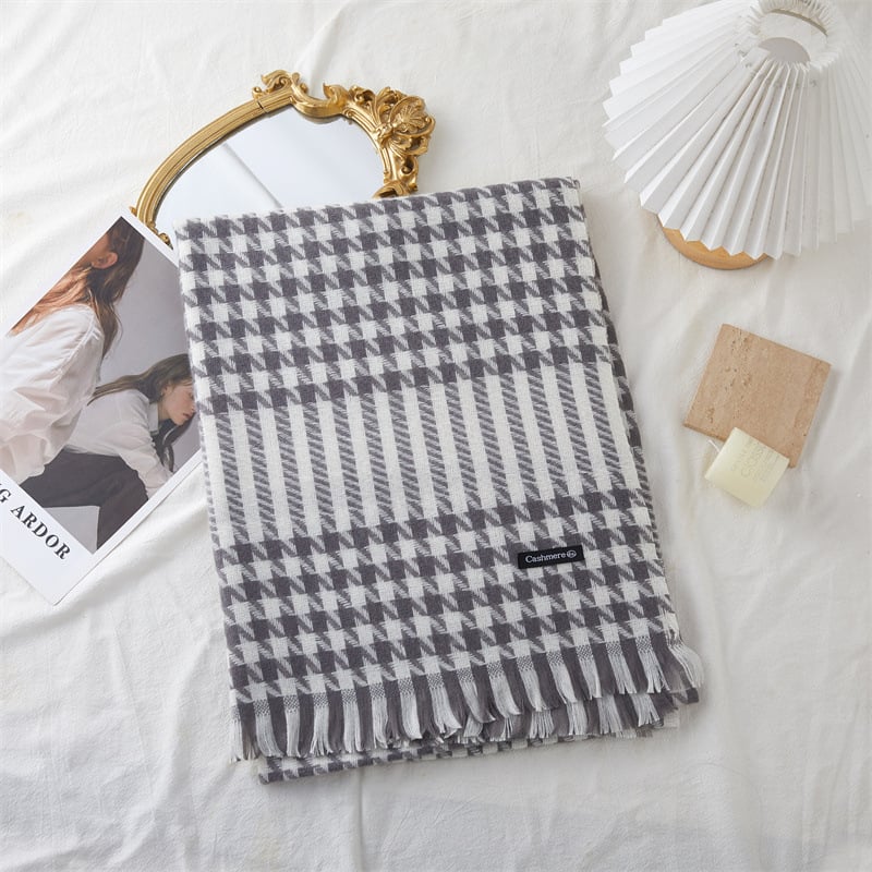 Dugi šal s resicama od umjetnog kašmira, tkanje warp knitting, topao, jesen 2023