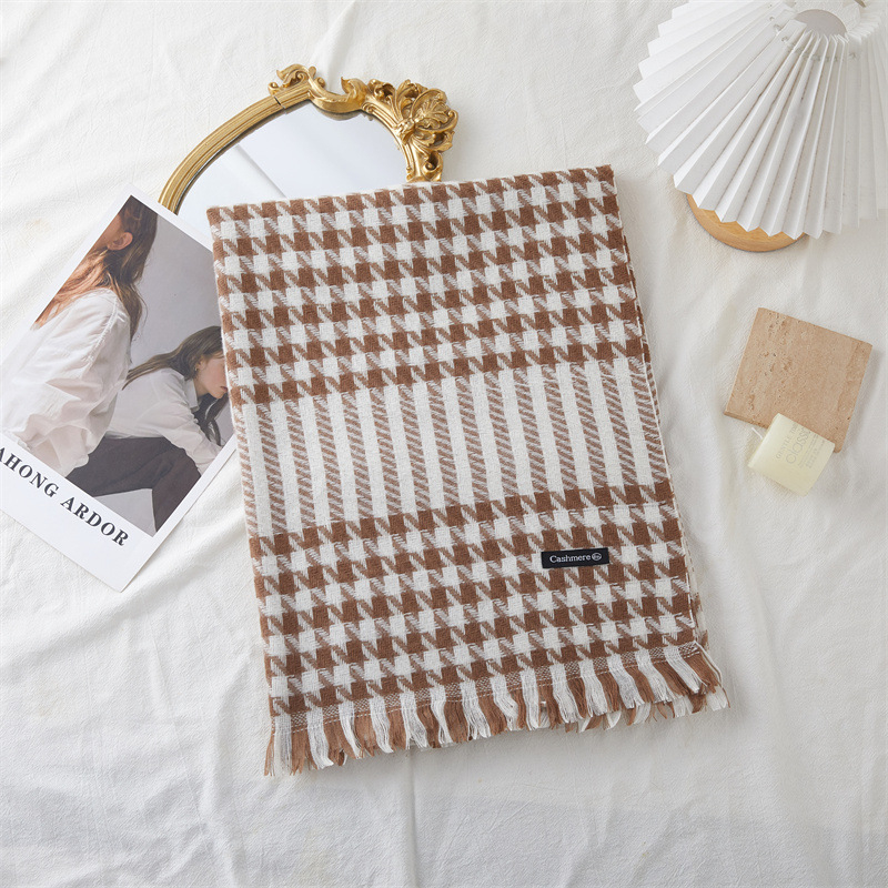 Dugi šal s resicama od umjetnog kašmira, tkanje warp knitting, topao, jesen 2023