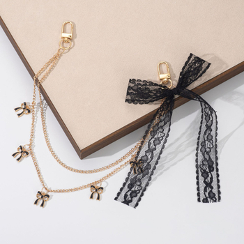Ключодържател с пеперудена панделка и дантела, въжен синджир, корейски стил, цинкова сплав