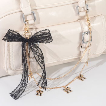 Κλειδοθήκη με μενταγιόν πεταλούδα-φιόγκο, δαντελωτή λεπτομέρεια, σκοινάκι-αλυσίδα, κορεατικό στυλ, κράμα ψευδαργύρου