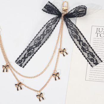 Κλειδοθήκη με μενταγιόν πεταλούδα-φιόγκο, δαντελωτή λεπτομέρεια, σκοινάκι-αλυσίδα, κορεατικό στυλ, κράμα ψευδαργύρου