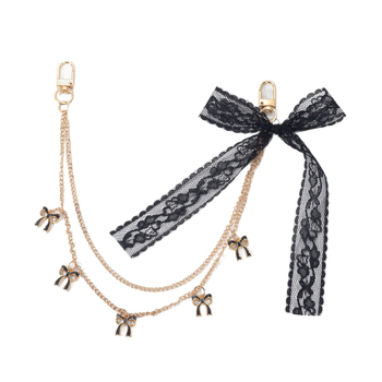 Κλειδοθήκη με μενταγιόν πεταλούδα-φιόγκο, δαντελωτή λεπτομέρεια, σκοινάκι-αλυσίδα, κορεατικό στυλ, κράμα ψευδαργύρου