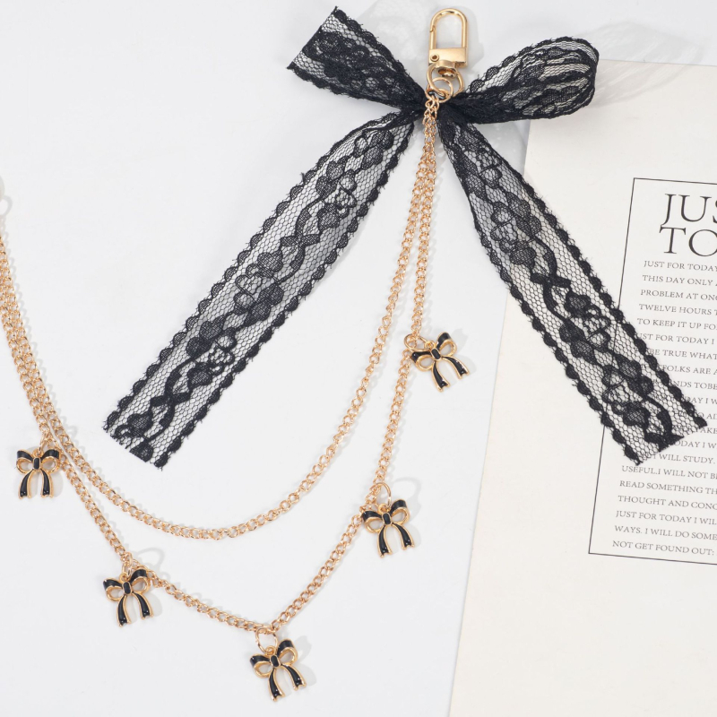 Ключодържател с пеперудена панделка и дантела, въжен синджир, корейски стил, цинкова сплав