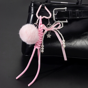 Kulcstartó műgyöngy és vízcsepp kristály medállal, gyöngyös lánc és masni, cink-ötvözet, édes stílus, kód L518