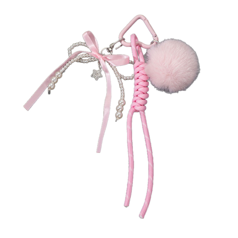 Kulcstartó műgyöngy és vízcsepp kristály medállal, gyöngyös lánc és masni, cink-ötvözet, édes stílus, kód L518