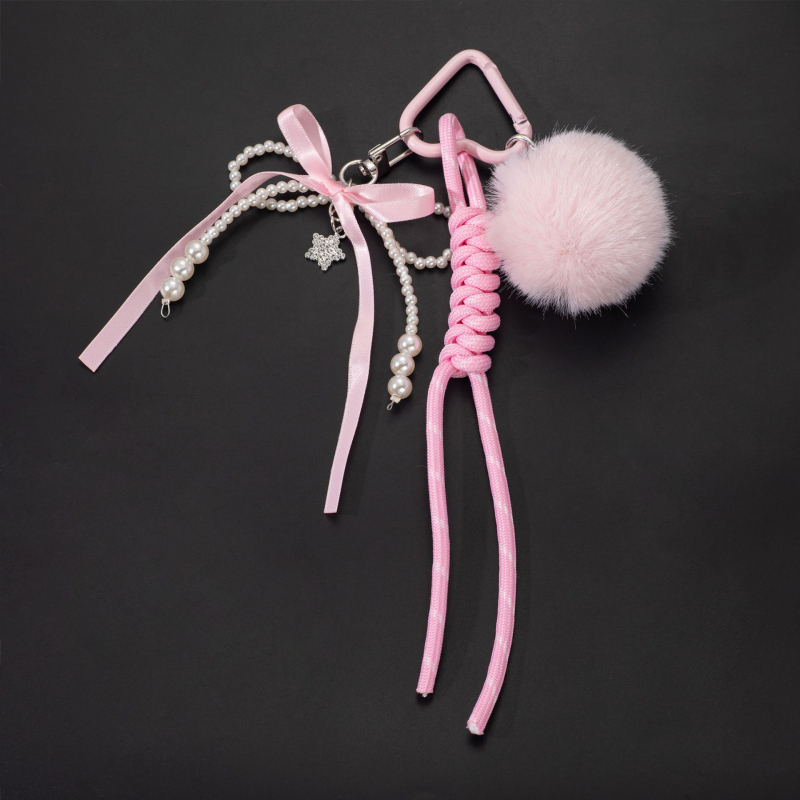 Kulcstartó műgyöngy és vízcsepp kristály medállal, gyöngyös lánc és masni, cink-ötvözet, édes stílus, kód L518