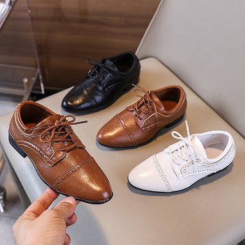 Παπούτσια αγοριών από PU δέρμα - μυτερό нос, βρετανικού στιλ, με κορδόνια στην πρόσοψη, αναπνεύσιμα και ανθεκτικά, σόλα από καουτσούκ