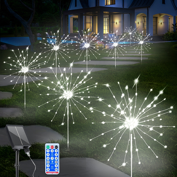 6 бр. пакет соларни светлини във форма на фойерверк – 720 LED, за външен двор, IP65, батерийно захранване, бутон за управление