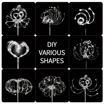 6 бр. пакет соларни светлини във форма на фойерверк – 720 LED, за външен двор, IP65, батерийно захранване, бутон за управление