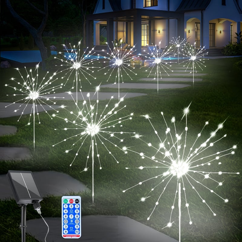 6 бр. пакет соларни светлини във форма на фойерверк – 720 LED, за външен двор, IP65, батерийно захранване, бутон за управление