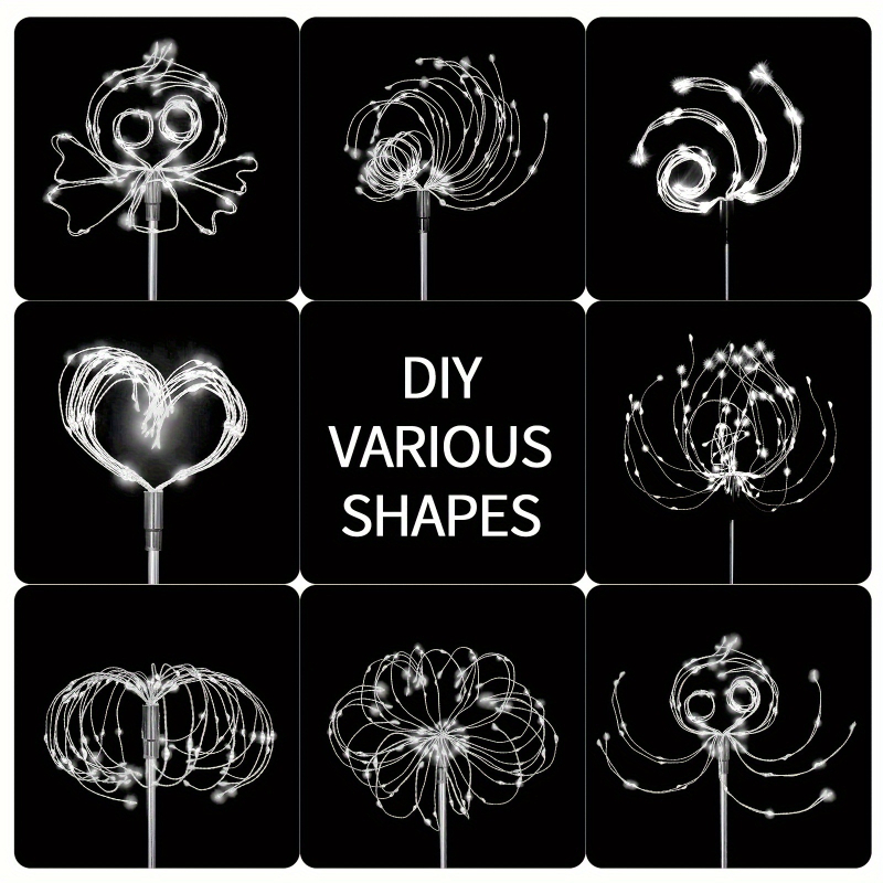 6 бр. пакет соларни светлини във форма на фойерверк – 720 LED, за външен двор, IP65, батерийно захранване, бутон за управление