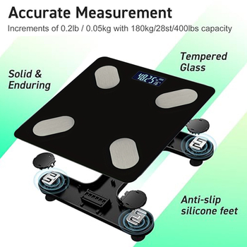 Kangdeli ķermeņa tauku skalā ar Bluetooth lietotni — mēra svaru, taukus, mitrumu un kalorijas, 180 kg ietilpība