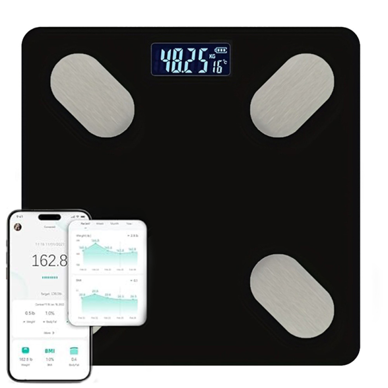 Kangdeli ķermeņa tauku skalā ar Bluetooth lietotni — mēra svaru, taukus, mitrumu un kalorijas, 180 kg ietilpība