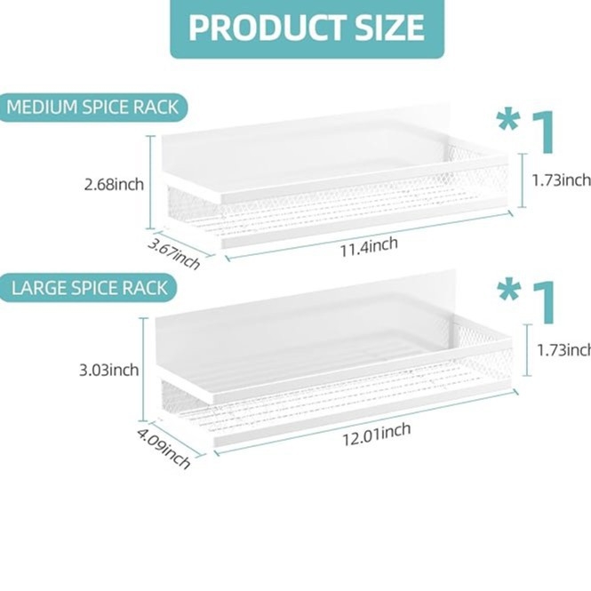 Μαγνητική επιτοίχια ραφιέρα ψυγείου, 3 επίπεδα, πλευρική αποθήκευση, από χάλυβα άνθρακα