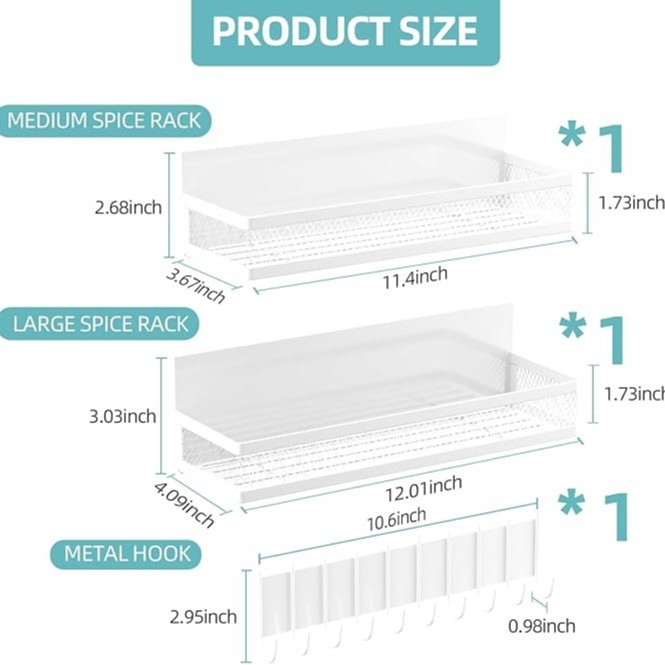 Μαγνητική επιτοίχια ραφιέρα ψυγείου, 3 επίπεδα, πλευρική αποθήκευση, από χάλυβα άνθρακα