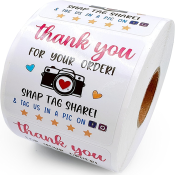 Стикери за благодарност с тема камера за малки магазини — 500 листа, квадратни, самозалепваща медна хартия, за затваряне на благодарствени писма и подаръчни торбички (Код 1761)