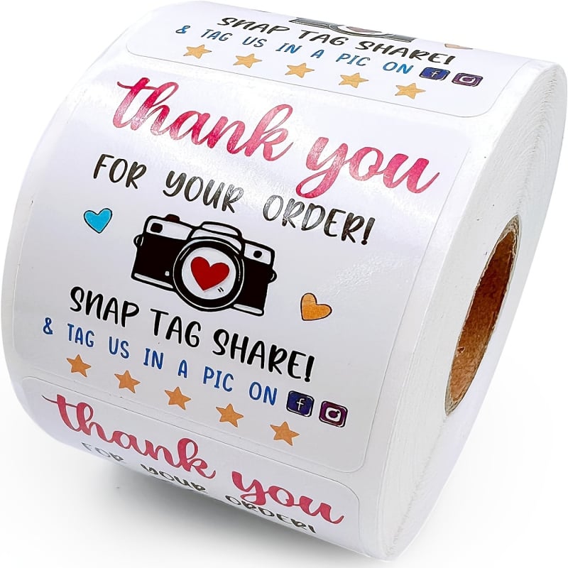Стикери за благодарност с тема камера за малки магазини — 500 листа, квадратни, самозалепваща медна хартия, за затваряне на благодарствени писма и подаръчни торбички (Код 1761)