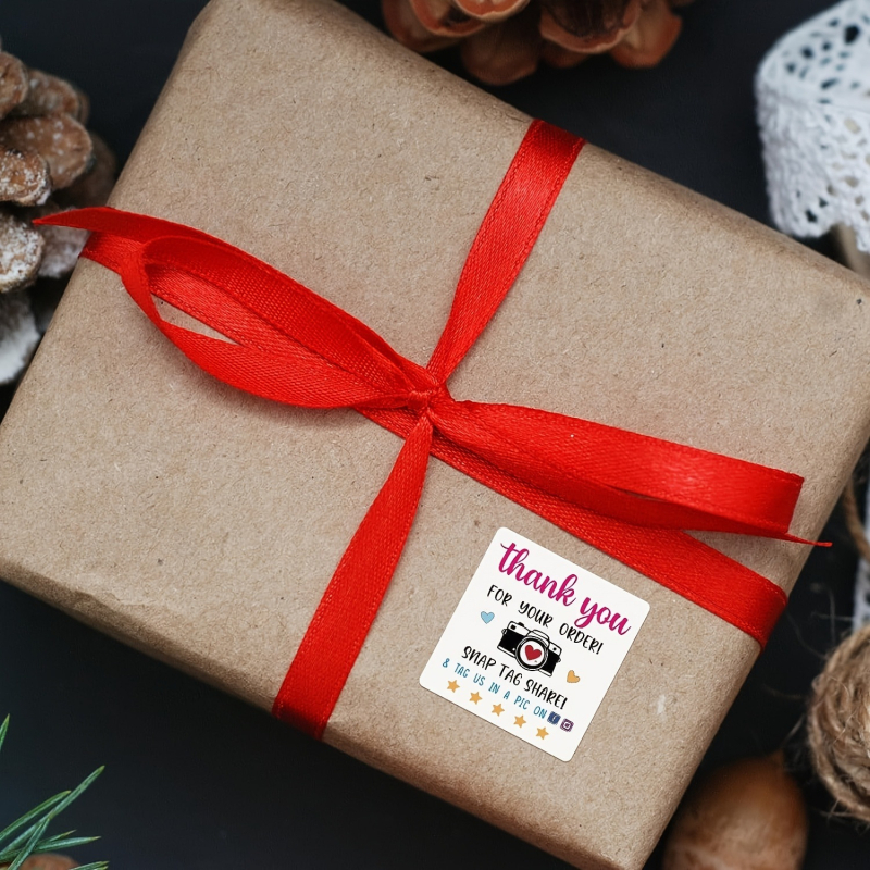 Стикери за благодарност с тема камера за малки магазини — 500 листа, квадратни, самозалепваща медна хартия, за затваряне на благодарствени писма и подаръчни торбички (Код 1761)