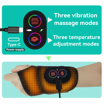 Масажор за китката с нагряване и вибрация - три режима на вибрация, три нива на нагряване, горещ компрес, захранване от мрежата, интелигентен контрол на температурата