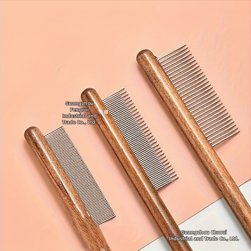 Четка за подстригване на домашни любимци с дървена дръжка, гъсти зъби с дълги и къси зъби, универсална за котки и кучета, модел 8916263