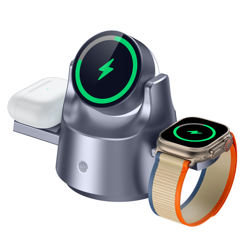 Όλα σε ένα: ασύρματος σταθμός φόρτισης με οργανωτή, νυχτερινό φως και φορτιστή ρολογιού — Μοντέλο M1