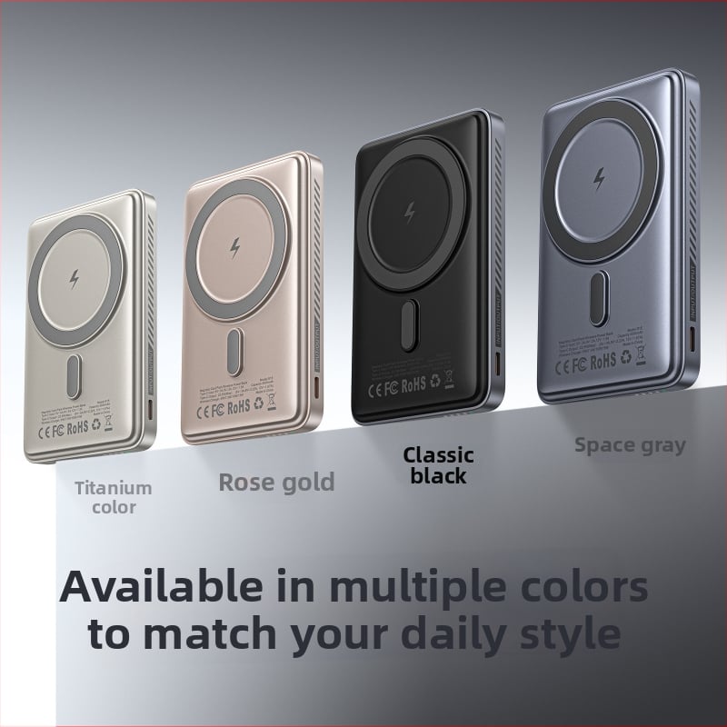 Μαγνητικός Ασύρματος Power Bank 5000mAh, γρήγορη φόρτιση 15W, QC3.0, με βάση στήριξης και δερμάτινο θήκη καρτών