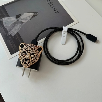 Σετ προστασίας κεφαλής φόρτισης Apple 20W από TPU, 3D σχέδιο κεφαλής λεοπάρδαλης και κυματικό μοτίβο; περιλαμβάνει κλιπ καλωδίων και προστατευτικό σχοινί 1,4 m