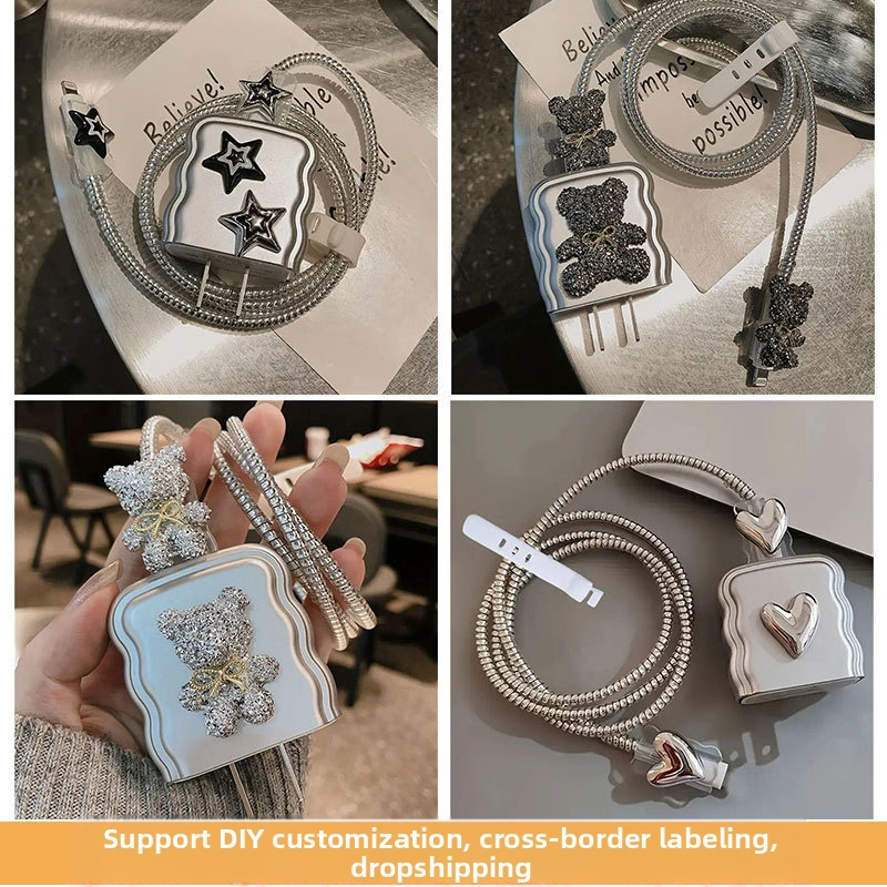 Deimantinis lipdukas kabelio apsaugai iPhone 16/15/14, TPU, Modelis 012