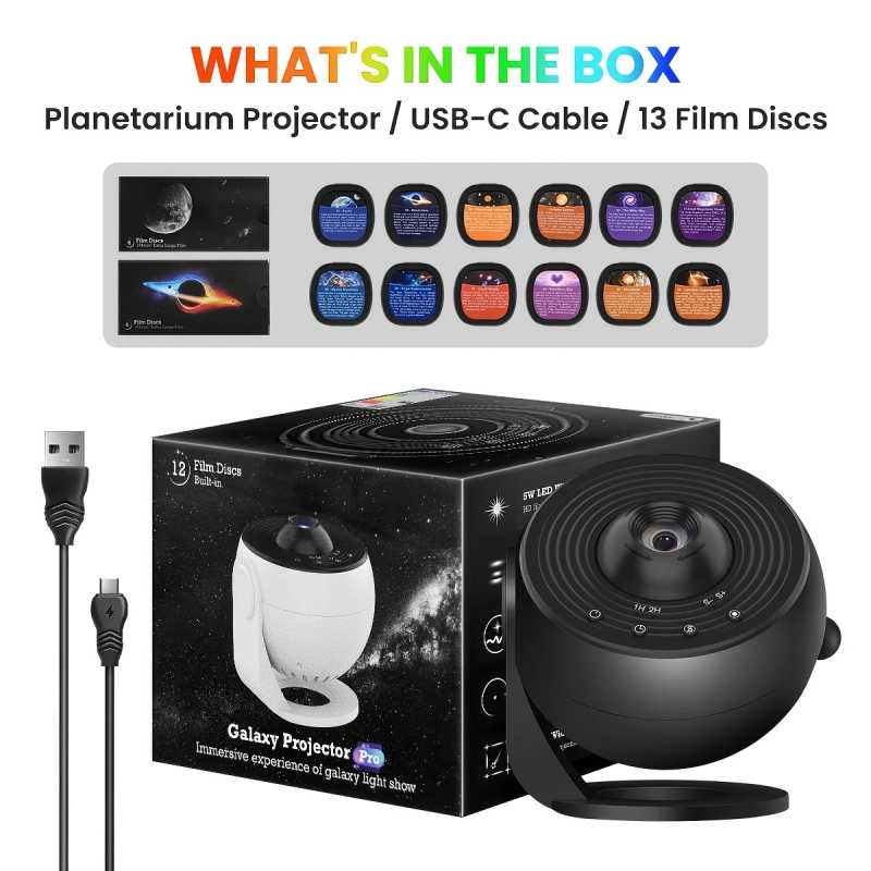 Нощна светлина с проекция на звездното небе, планетообразна форма, стъклен абажур, интелигентно управление