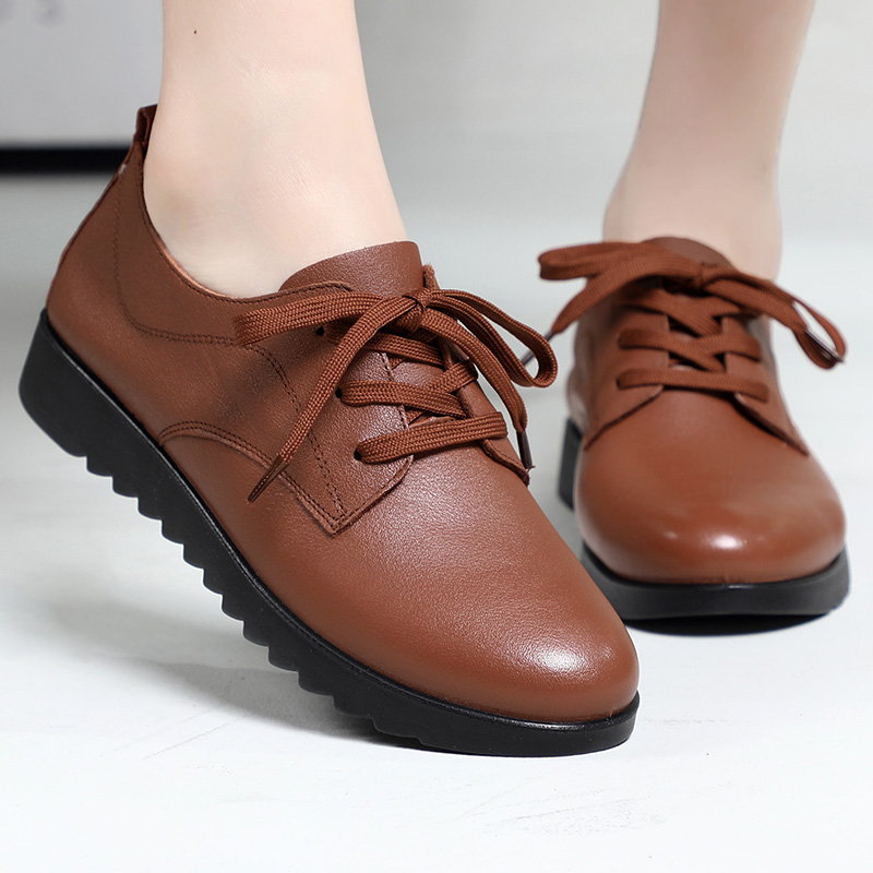 Sieviešu PU ādas kurpes — apaļa purngala, bieza papēdis 6–8 cm, gumijas zole, ikdienas stilā ar šņorēm