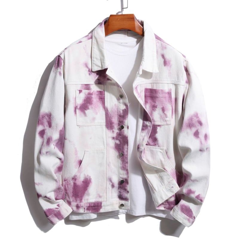 Vyrų spausdinta džinsinė striukė, 2025 m. modelis, miesto stilius, vienos eilės užsegimas, apykaklė, reguliari kirpimo, be gobtuvo, ilgos rankovės, kišenės su aplikacijomis, pagrindinis audinys 95% medvilnė, pamušalas medvilnė, žiemai