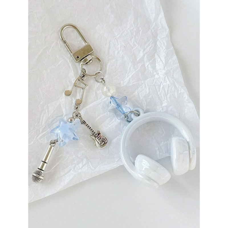 Fülhallgató alakú kulcstartó szélzene motívummal, kreatív dizájn, kínai stílus, héj anyag, cikkszám SH132920974