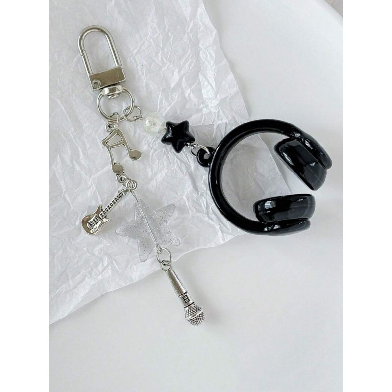 Fülhallgató alakú kulcstartó szélzene motívummal, kreatív dizájn, kínai stílus, héj anyag, cikkszám SH132920974