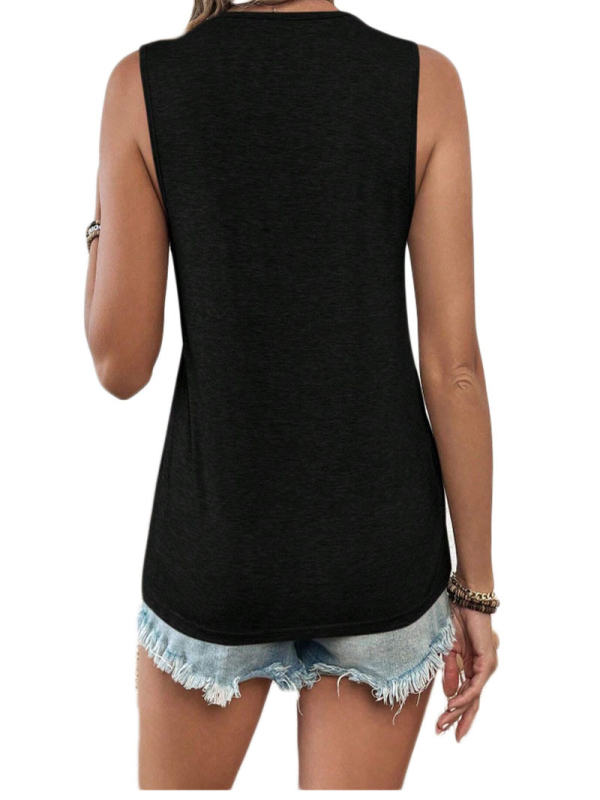 Γυναικεία Αμάνικη T-Shirt με Δαντελένιες Πρόσθεσεις, V-Λαιμός, Χαλαρή Γραμμή, Πολυεστέρας