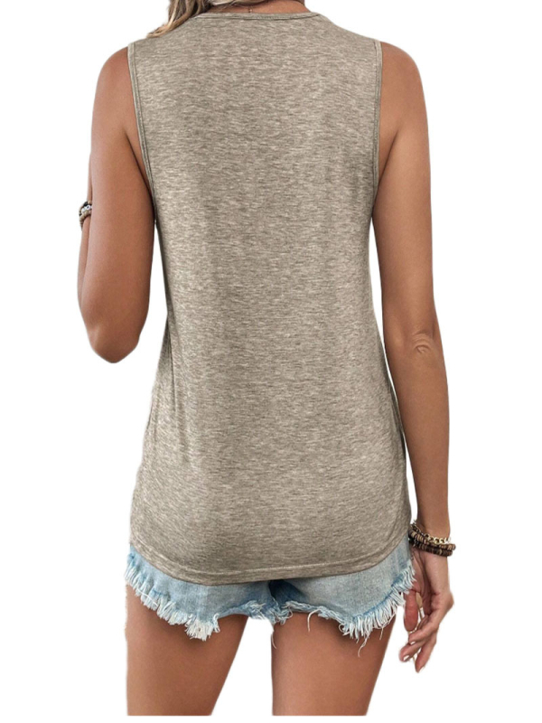 Γυναικεία Αμάνικη T-Shirt με Δαντελένιες Πρόσθεσεις, V-Λαιμός, Χαλαρή Γραμμή, Πολυεστέρας