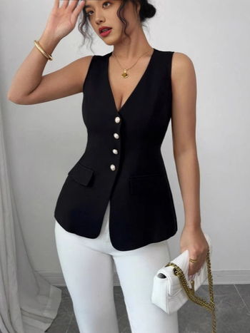 Moteriška be rankovių liemenė, Korejiečių stiliaus profesionaliems keliavimams, V kaklo iškirptė, poliesteris 95%+, priekinis užsegimas sagtimis