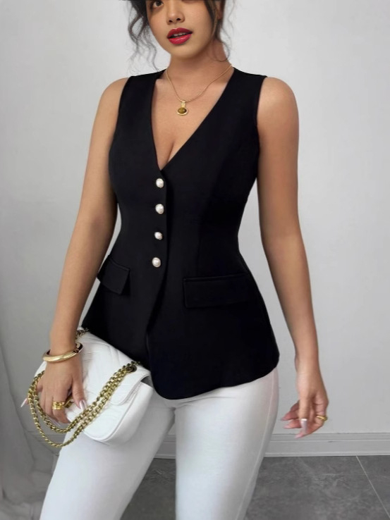 Moteriška be rankovių liemenė, Korejiečių stiliaus profesionaliems keliavimams, V kaklo iškirptė, poliesteris 95%+, priekinis užsegimas sagtimis