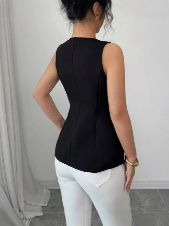 Moteriška be rankovių liemenė, Korejiečių stiliaus profesionaliems keliavimams, V kaklo iškirptė, poliesteris 95%+, priekinis užsegimas sagtimis