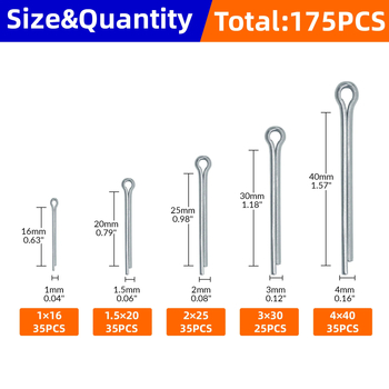 Cotter Pins Kit, 175 бр., галванизирана стомана, твърд корпус, комбиниран комплект
