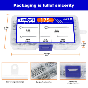 Cotter Pins Kit, 175 бр., галванизирана стомана, твърд корпус, комбиниран комплект