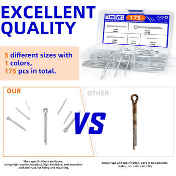 Cotter Pins Kit, 175 бр., галванизирана стомана, твърд корпус, комбиниран комплект