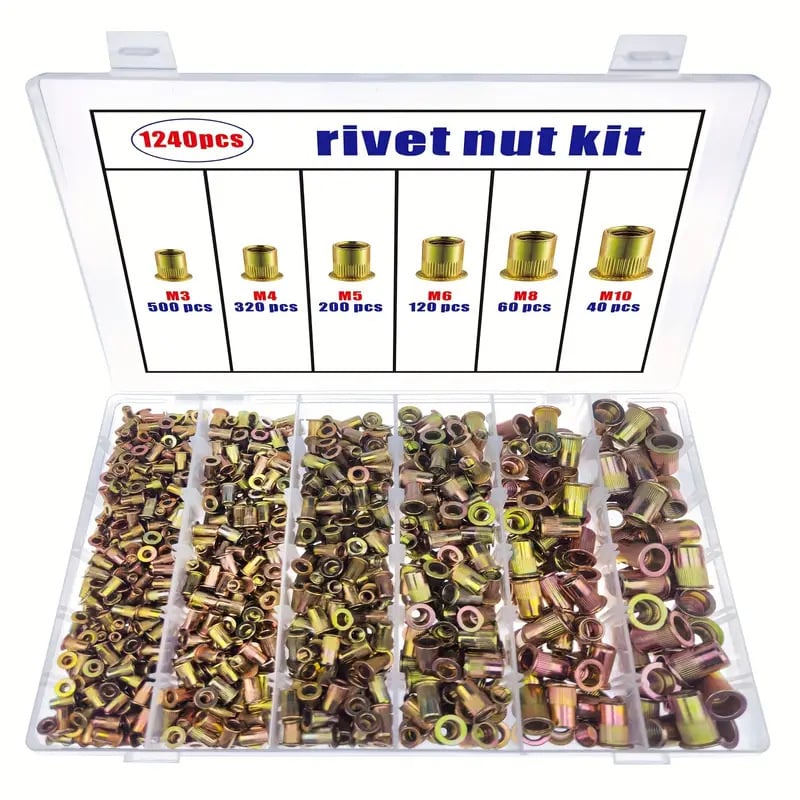 Σετ rivet nut, 1240 τεμάχια, γαλβανισμένη επίστρωση, χάλυβας άνθρακα, Κατηγορία A, GB/T 17880 πρότυπο