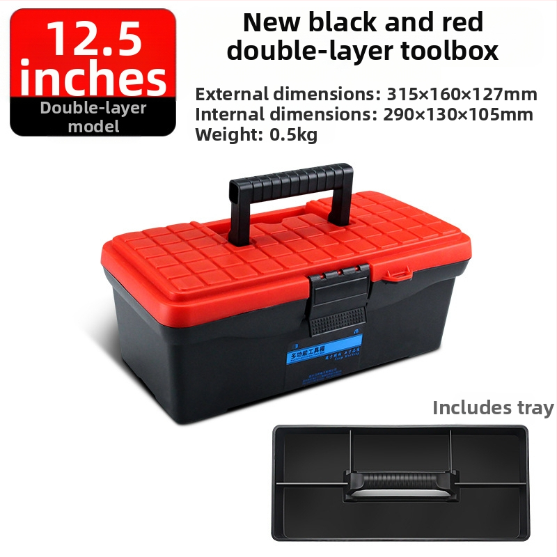 HB műanyag szerszámdoboz, vastagított típus, hordozható kézi tároló háztartási és autókarbantartási célra, többfunkciós alkatrész-doboz