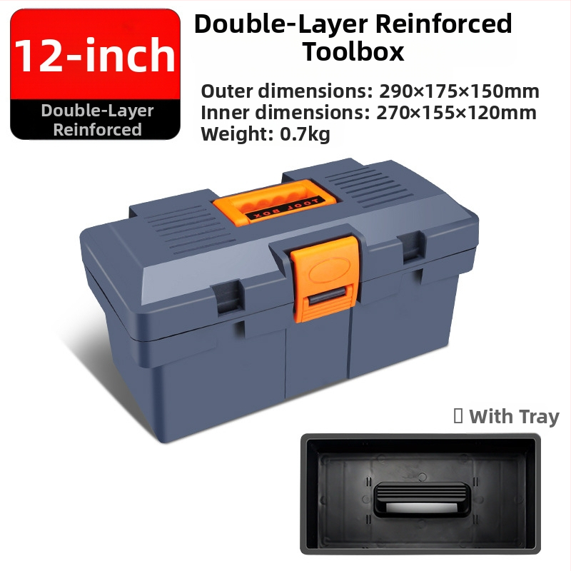 HB műanyag szerszámdoboz, vastagított típus, hordozható kézi tároló háztartási és autókarbantartási célra, többfunkciós alkatrész-doboz