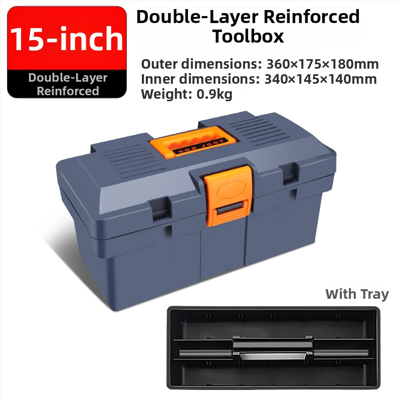 HB műanyag szerszámdoboz, vastagított típus, hordozható kézi tároló háztartási és autókarbantartási célra, többfunkciós alkatrész-doboz