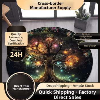 TNNIU Covor rotund pentru living, imprimare flocking cu Viking Valknut și Copacul Vieții Yggdrasil