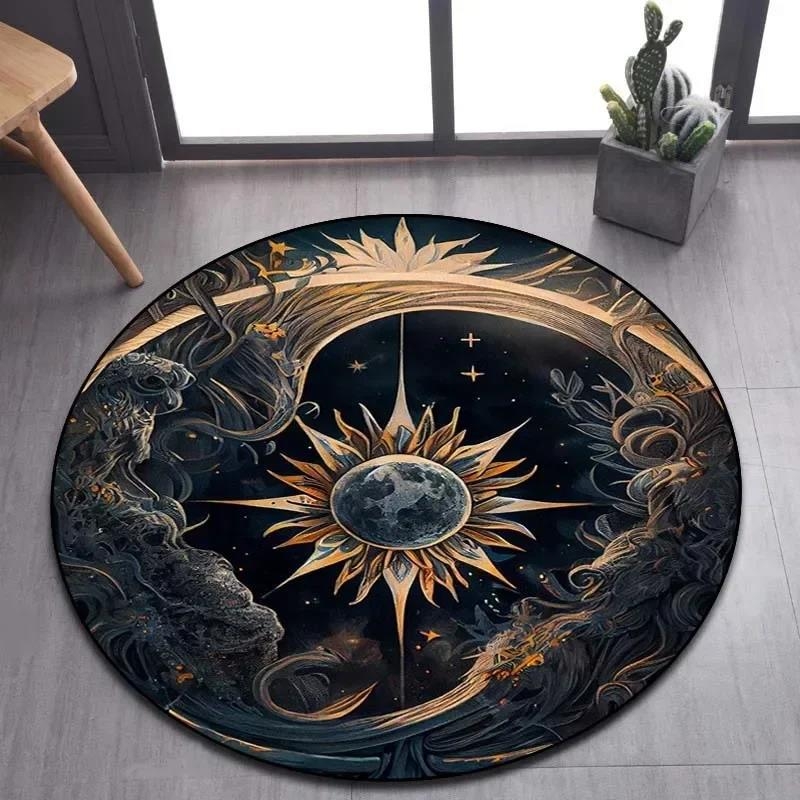 TNNIU Covor rotund pentru living, imprimare flocking cu Viking Valknut și Copacul Vieții Yggdrasil