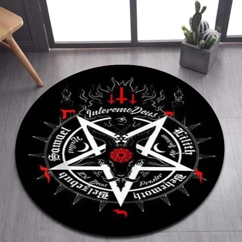 TNNIU Covor rotund pentru living, imprimare flocking cu Viking Valknut și Copacul Vieții Yggdrasil