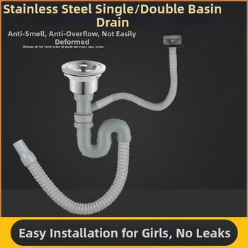 Σετ αποχέτευσης νεροχύτη κουζίνας – διπλή σωληνοδομή αποχέτευσης, μοντέλο JL0098, σχεδίαση με διπλό κεφάλι, τύπος έλξης, μοντέρνο μινιμαλιστικό στυλ