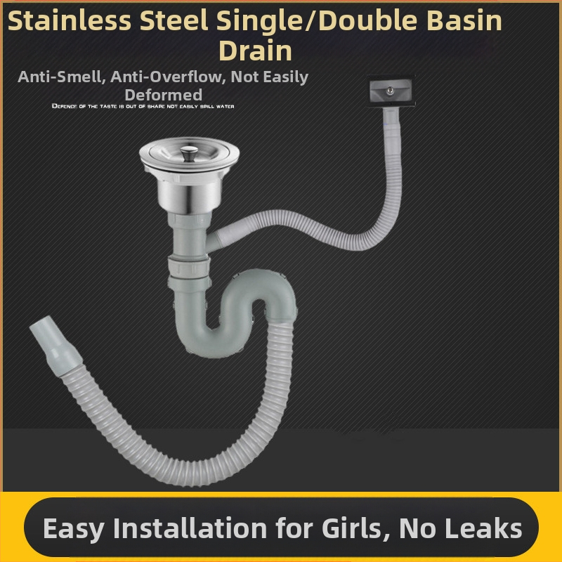 Virtuvės plautuvo nutekėjimo vamzdžių rinkinys – dviejų galvų dizainas, modelis JL0098, traukimo tipas, šiuolaikiškai paprastas stilius